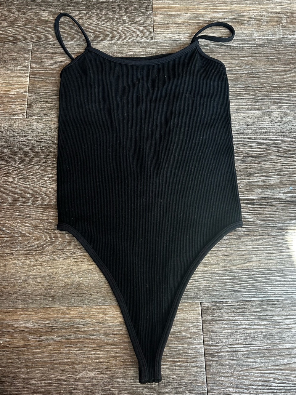 Free People Open Back Black Ribbed Spaghetti Strap Bodysuit